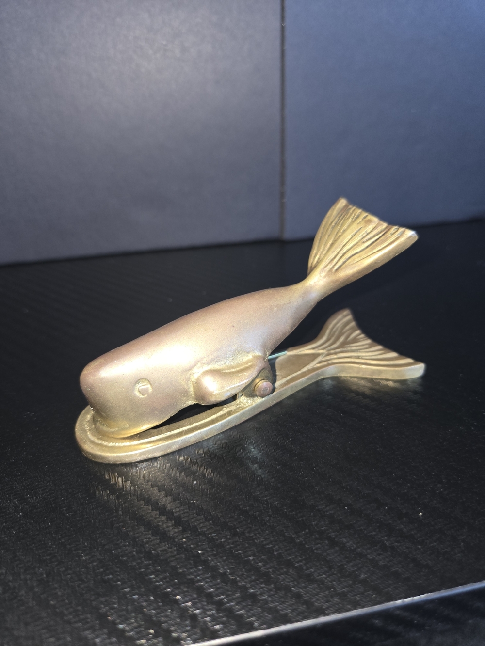 Vintage Nautical Figural Brass Whale Paper Clamp Desk Clip, 4"Long Paper Weight